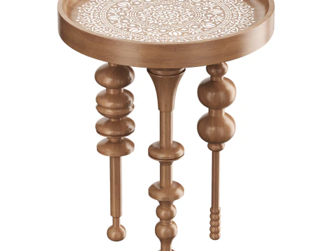 Oak Wood Side Table 3D Model