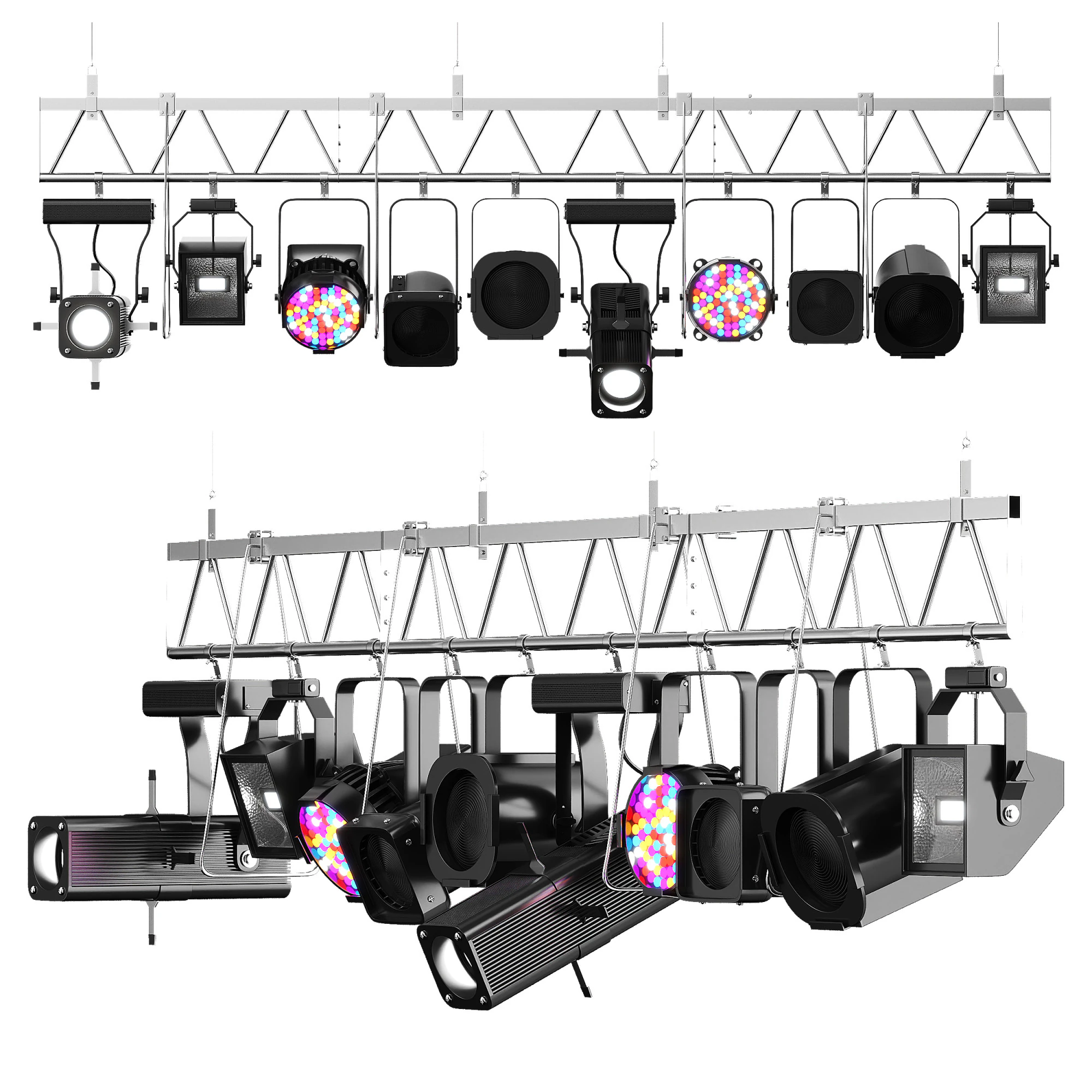 Soft theater farm with lighting equipment 3D Model .c4d .max .obj .3ds .fbx .stl .blend