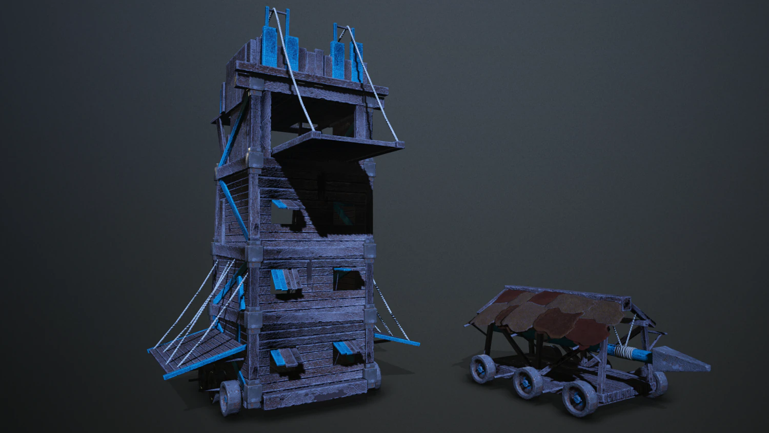 siege tower battering-ram low-poly 3D Model .c4d .max .obj .3ds .fbx .stl .blend 
