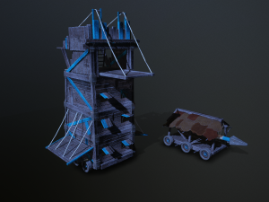 siege tower battering-ram low-poly 3D मॉडल
