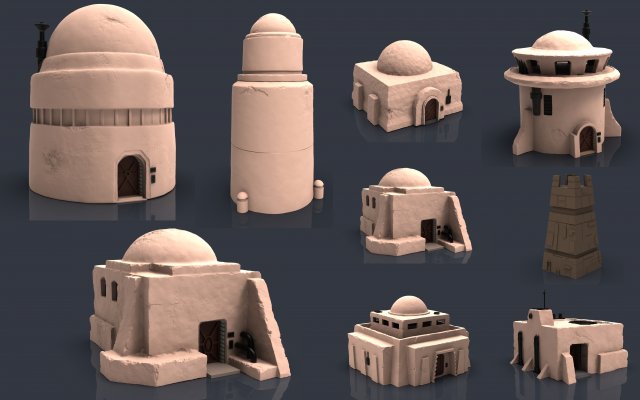 Star wars legion Tatooine buildings 3D 프린트 모델 .c4d .max .obj .3ds .fbx .stl .blend 