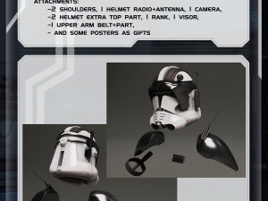 Star Wars 3D Printable Wearable Clone Cmdr Cody Helmet And Parts Modelo de impresión 3D