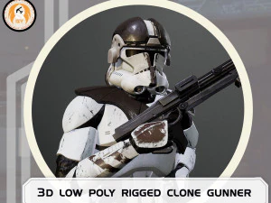 Clone Trooper Faza 2 Strzelec At-Te uzbrojony w Low Poly Model 3D