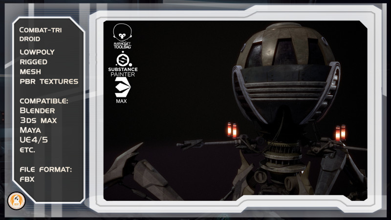 Combat tri droid 3D 모델 .c4d .max .obj .3ds .fbx .stl .blend 