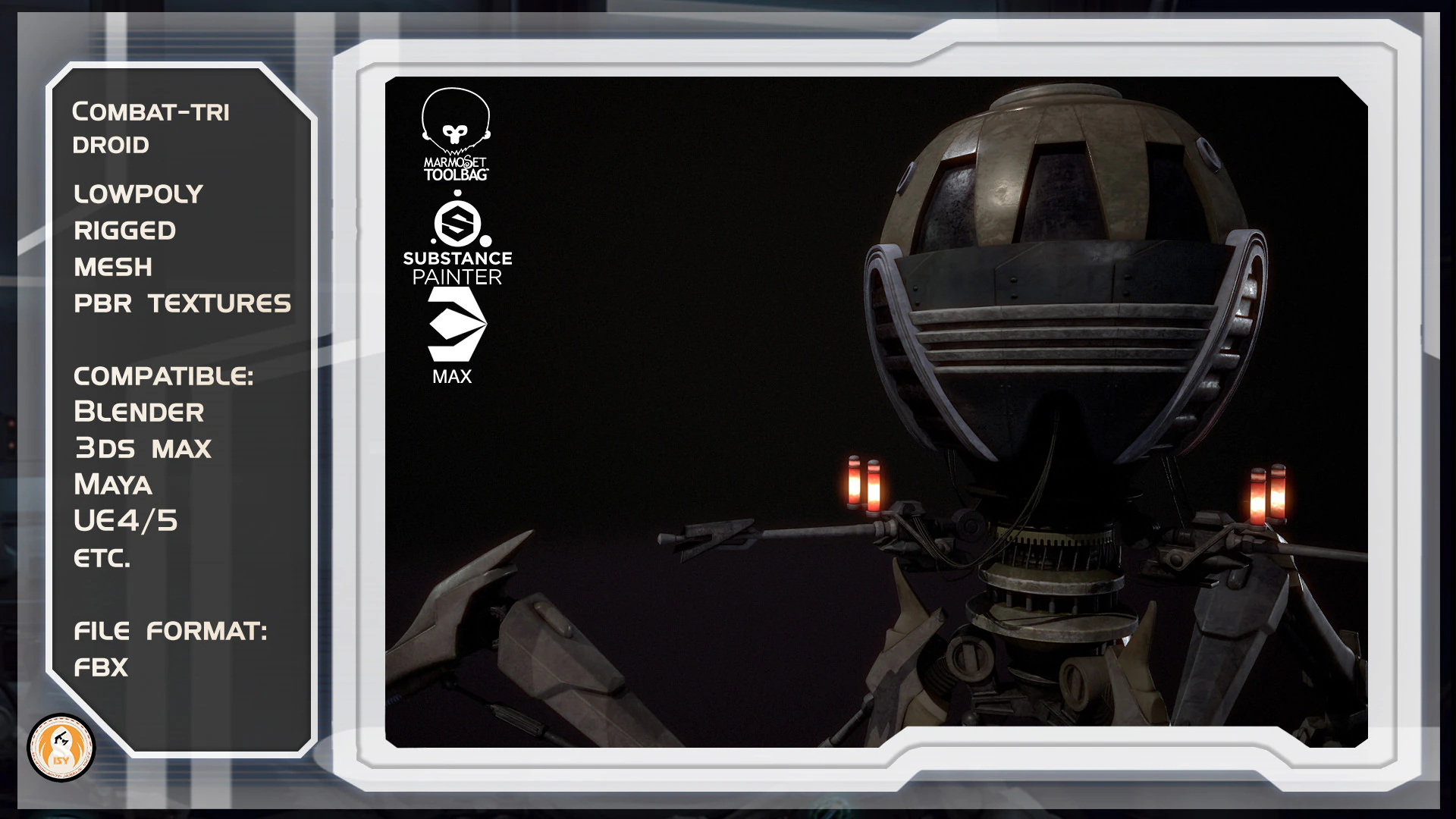 Combat tri droid 3D Model .c4d .max .obj .3ds .fbx .stl .blend