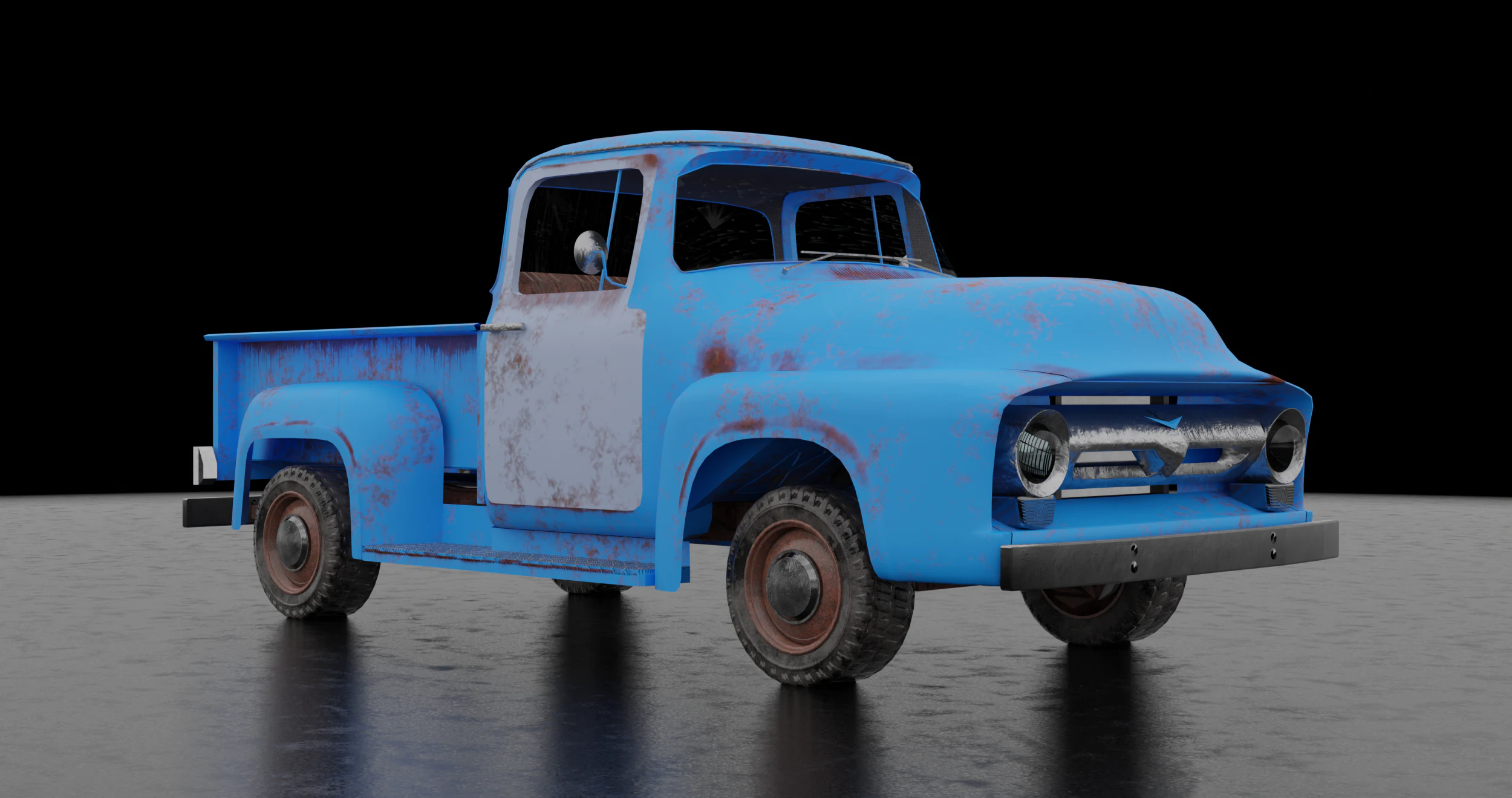 Pickup F150 1956 Low-poly 3D Model .c4d .max .obj .3ds .fbx .stl .blend 