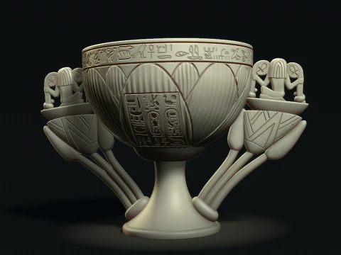 EGYPTIAN LOTUS ALABASTER CHALICE OF TUTANKHAMUN 3D PRINTABLE STL CNC 3D Print Model