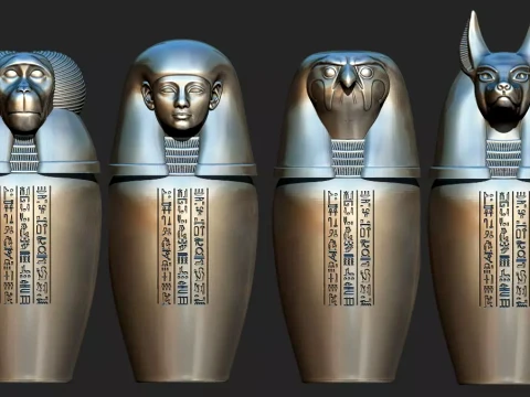 ANCIENT EGYPTIAN CANOPIC JARS FOUR SONS OF HORUS 3D PRINTABLE STL CNC 3D Print Model