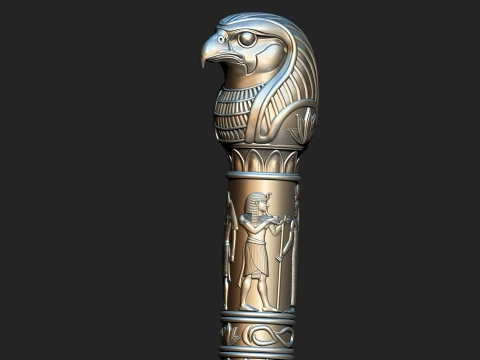 EGYPTIAN HORUS PHARAOH WALKING STICK HANDLE 3D PRINTABLE STL CNC 3D Print Model