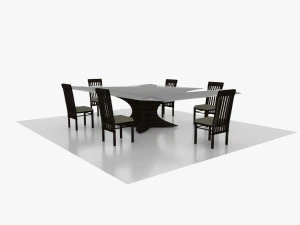 стол и стулья в столовой 3D Модель