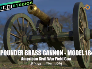 6 pounder brass cannon - model 1841 3D Model