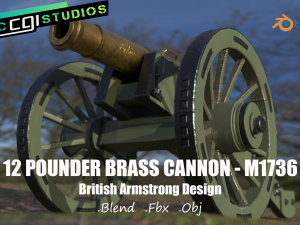 12 pounder brass cannon - m1736 3Dモデル