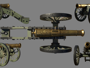 12 pounder brass cannon - m1736 3D Model