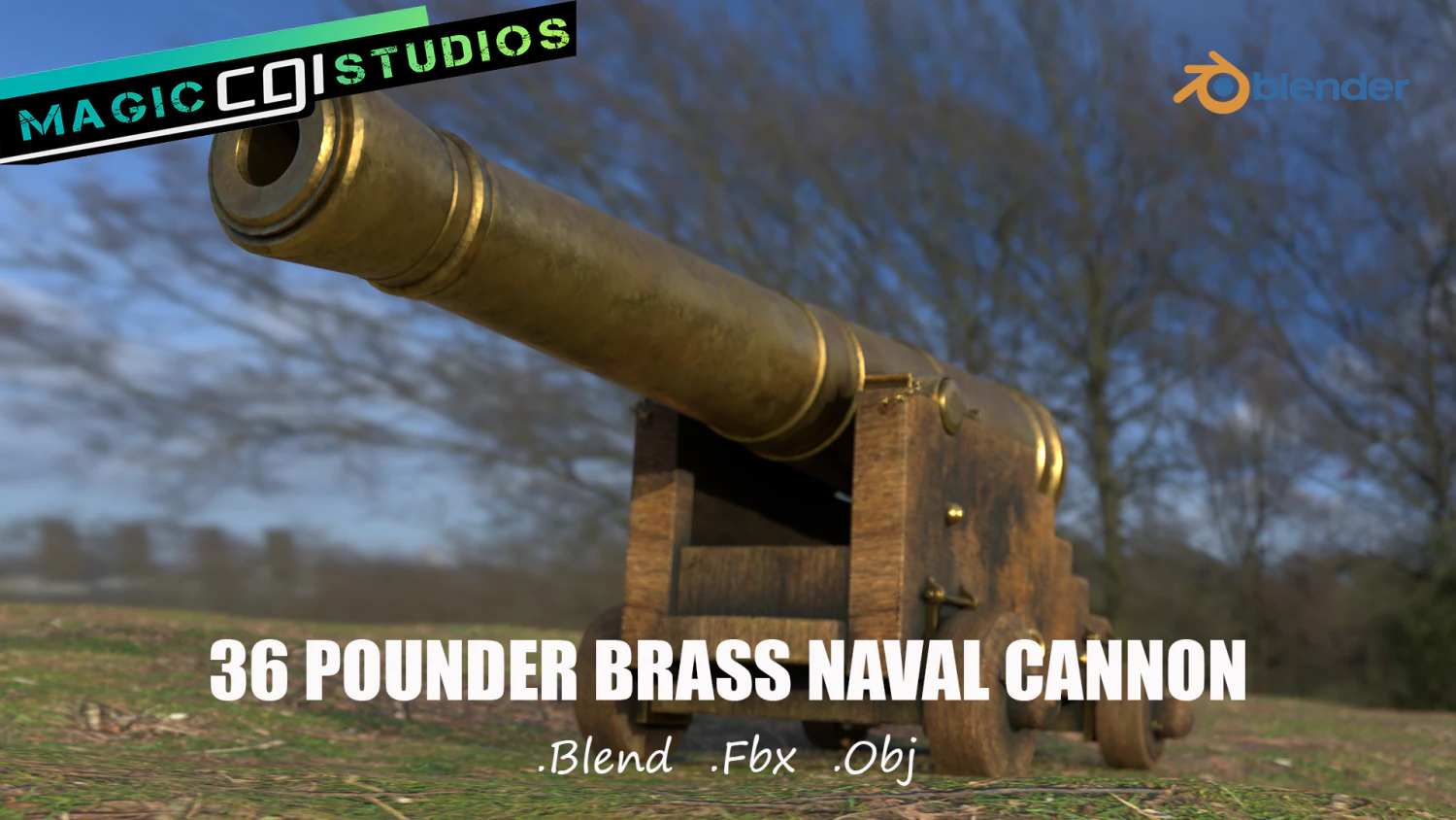 36 pounder brass naval bombardment cannon 3D Model .c4d .max .obj .3ds .fbx .stl .blend 