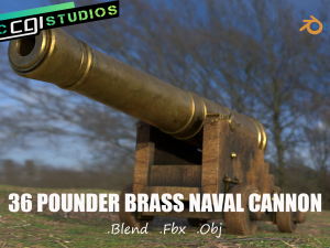 36 pounder brass naval bombardment cannon 3D Models