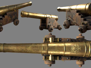 36 pounder brass naval bombardment cannon 3D Model