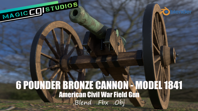 6 pounder bronze cannon - model 1841 3D Модель .c4d .max .obj .3ds .fbx .stl .blend 