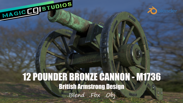 12 pounder bronze cannon - m1736 3D Model .c4d .max .obj .3ds .fbx .stl .blend 