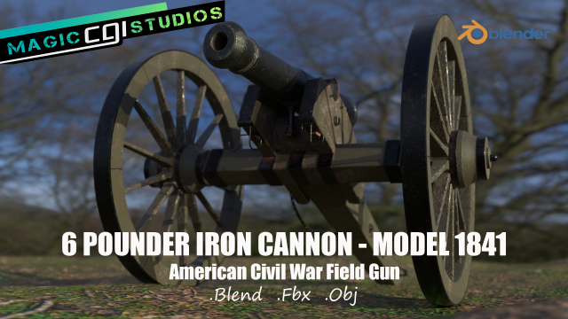6 pounder iron cannon - model 1841 3Dモデル .c4d .max .obj .3ds .fbx .stl .blend 