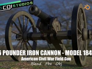 6 pounder iron cannon - model 1841 3D Models