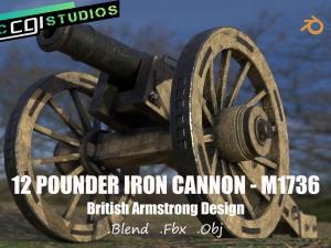 12 pounder iron cannon - m1736 3D Models