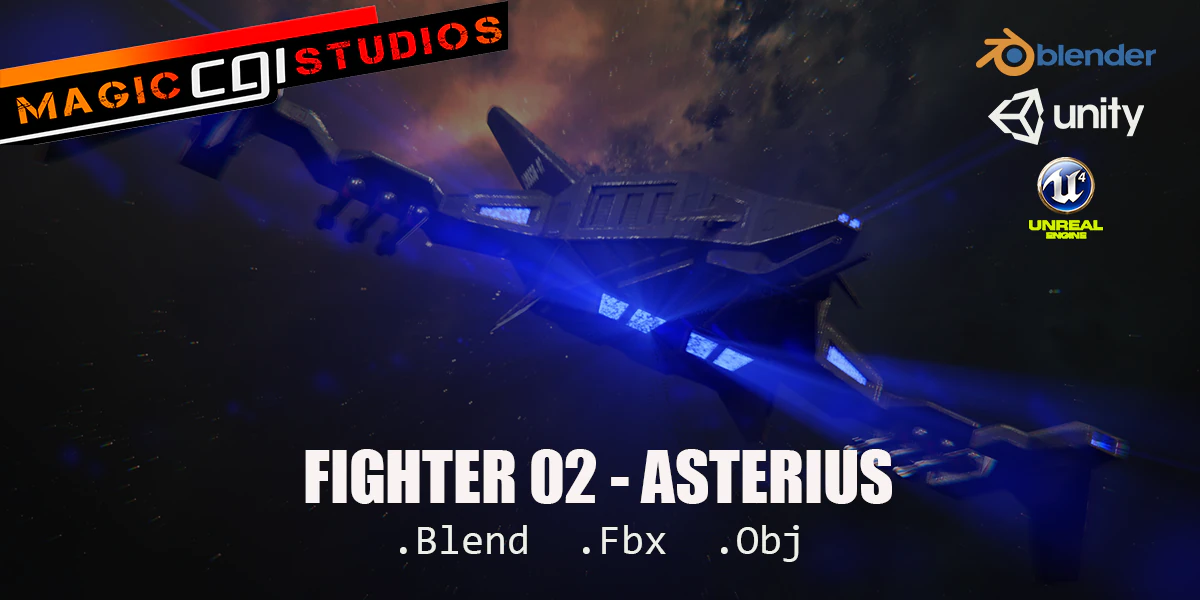 fighter 02 - asterius 3D Model .c4d .max .obj .3ds .fbx .stl .blend