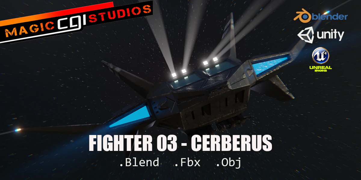 fighter 03 - cerberus 3D Model .c4d .max .obj .3ds .fbx .stl .blend 
