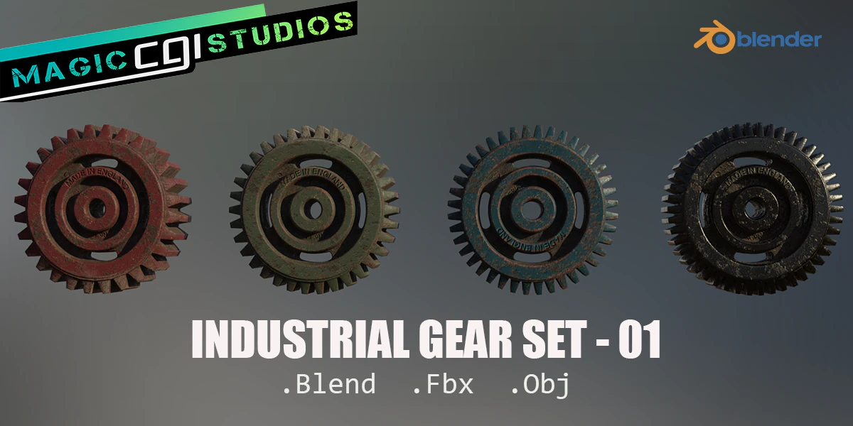 industrial gear set 01 3D Model .c4d .max .obj .3ds .fbx .stl .blend 