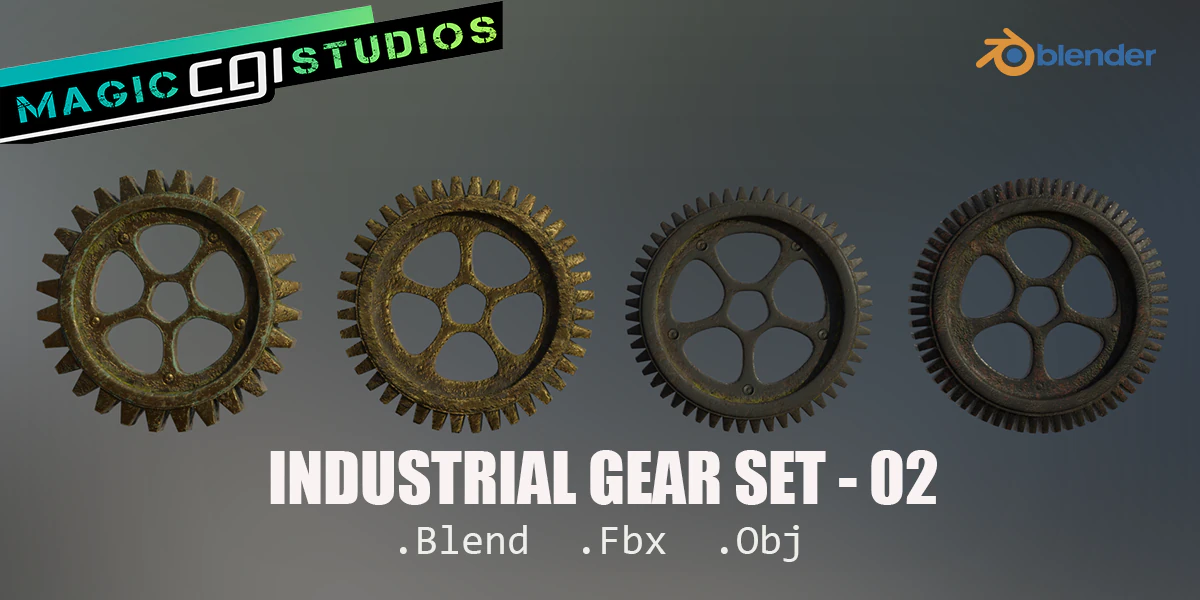industrial gear set 02 3D Model .c4d .max .obj .3ds .fbx .stl .blend 