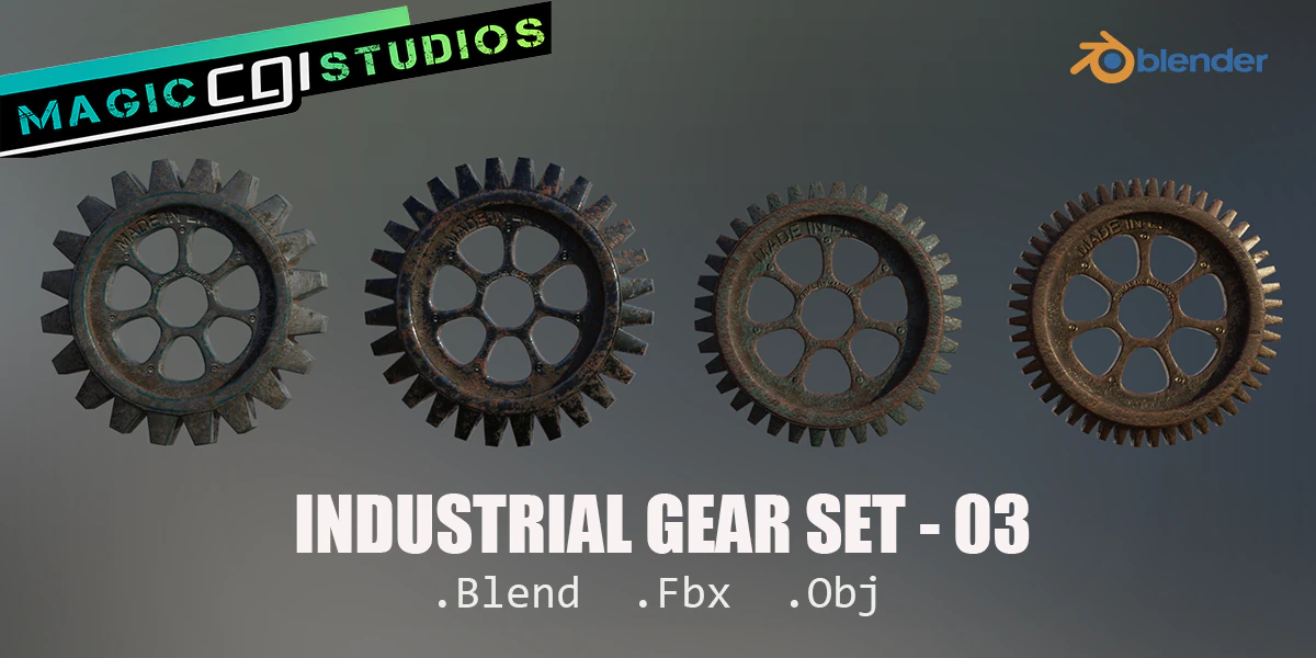 industrial gear set 03 3D Model .c4d .max .obj .3ds .fbx .stl .blend 