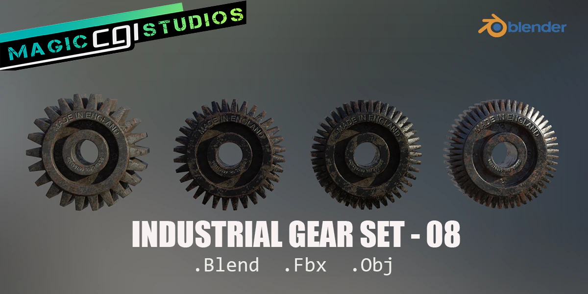 industrial gear set 08 3D Model .c4d .max .obj .3ds .fbx .stl .blend