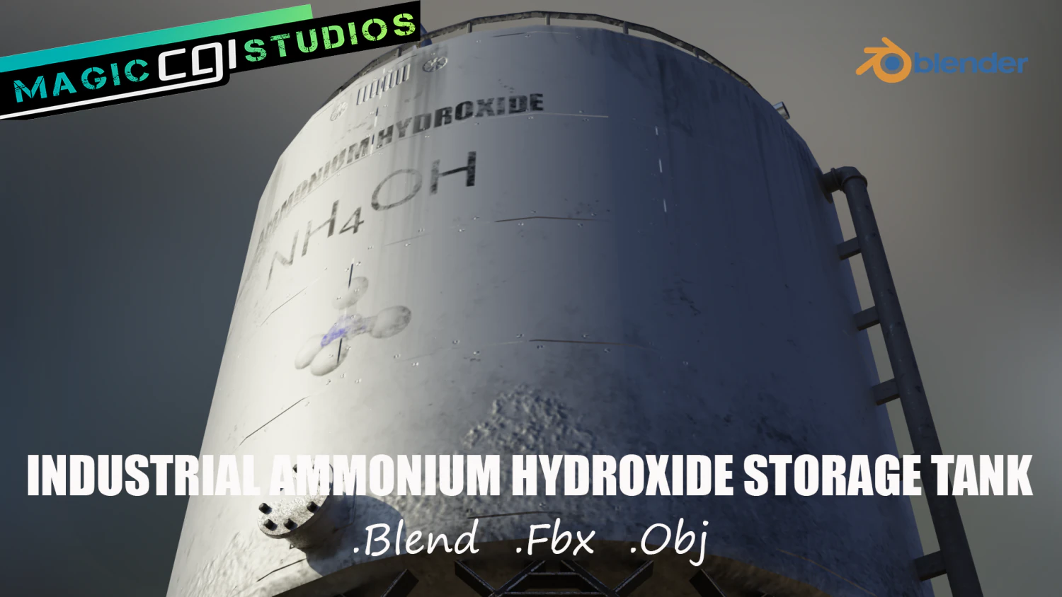 industrial large ammonium hydroxide storage tank 3D Model .c4d .max .obj .3ds .fbx .stl .blend 