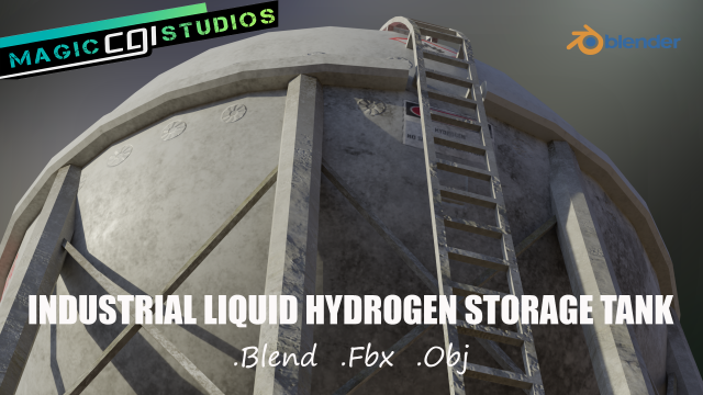 industrial liquid hydrogen spherical storage tank 3D Model .c4d .max .obj .3ds .fbx .stl .blend 
