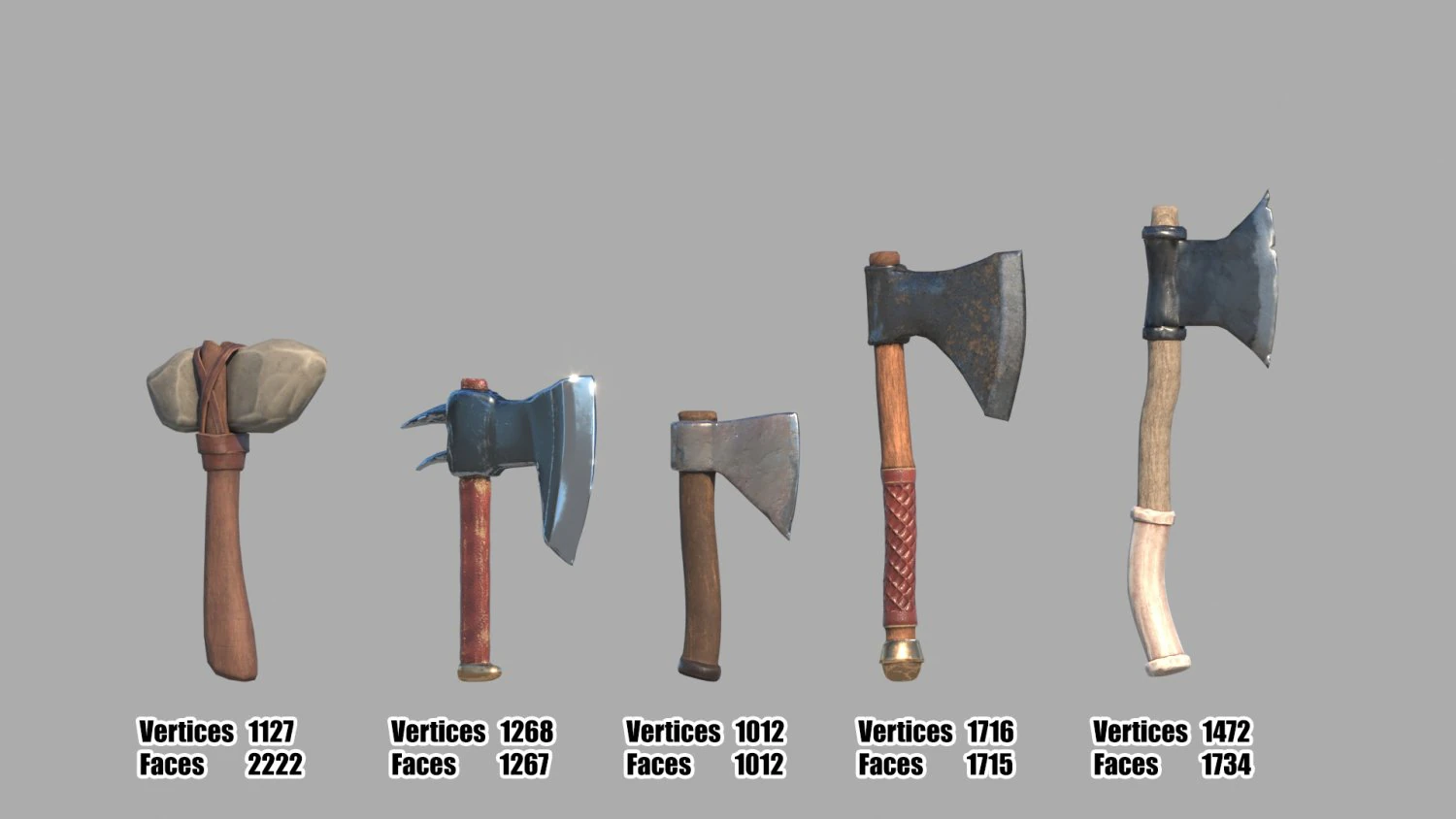 도끼 팩 1 로우 폴리 3D 모델 .c4d .max .obj .3ds .fbx .stl .blend 