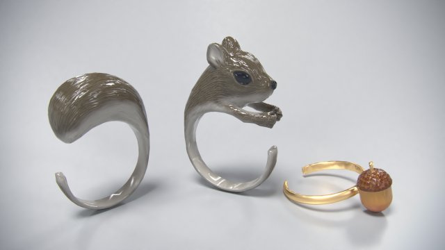 rings squirrel and acorn 3d print model 3Dプリントモデル .c4d .max .obj .3ds .fbx .stl .blend 