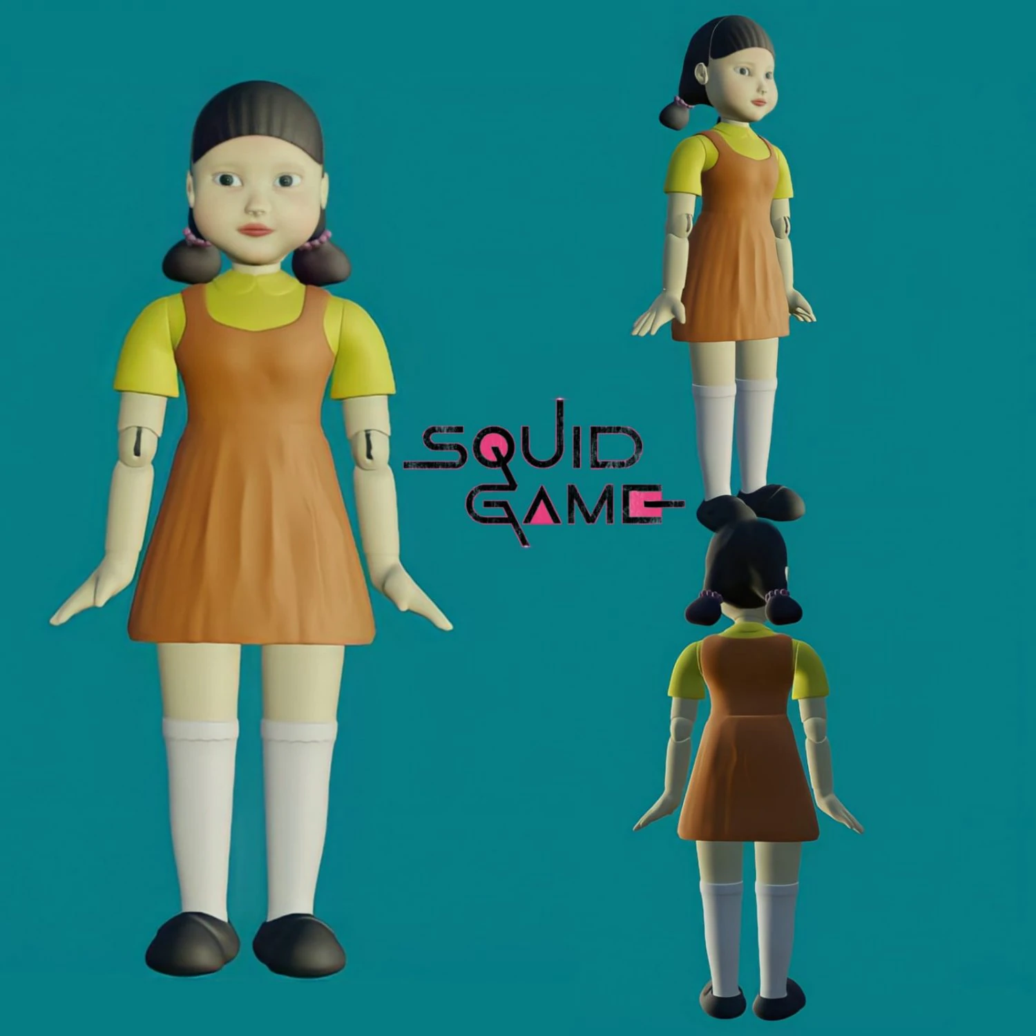 squid game robot doll 3D Model .c4d .max .obj .3ds .fbx .stl .blend 