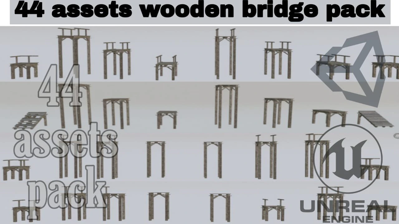 wood bridge assets pack 3D Model .c4d .max .obj .3ds .fbx .stl .blend