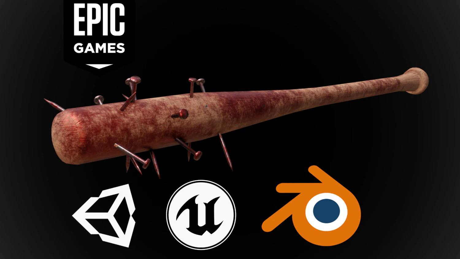 Baseball bat nailed Low-poly 3D Model .c4d .max .obj .3ds .fbx .stl .blend 