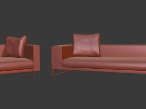 2 सोफे और कुशन 3D मॉडल