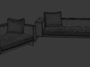 2 sofas and cushions 3D Model