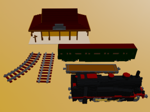 western voxel pack 1 station and train Modèle 3D