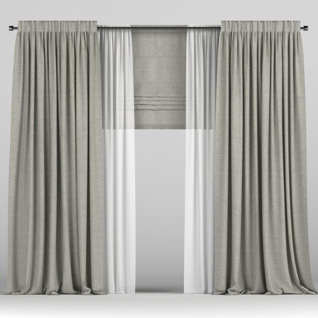 curtains with tulle and roman blinds 3D Model .c4d .max .obj .3ds .fbx .stl .blend 