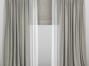 curtains with tulle and roman blinds 3D Model
