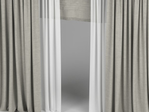 curtains with tulle and roman blinds 3D Model