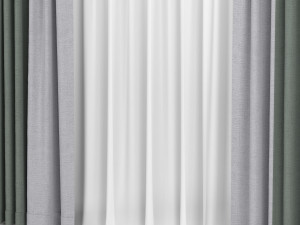 curtains in two colors with tulle Model 3D