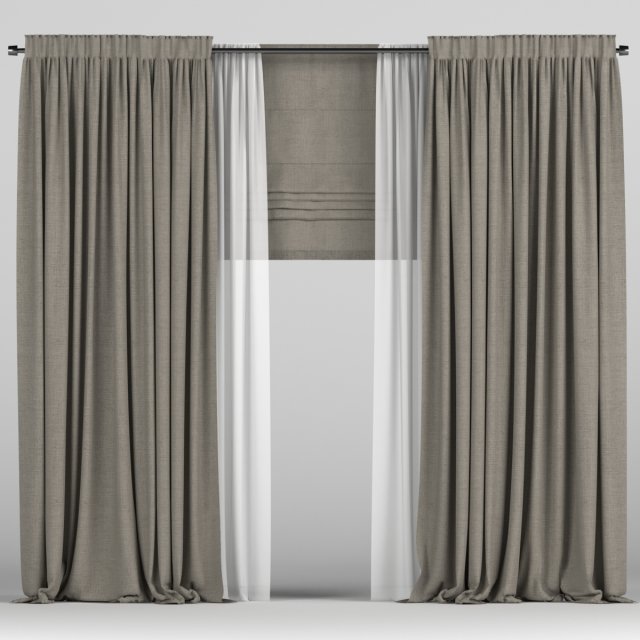 curtains with tulle and roman blinds 3D Модель .c4d .max .obj .3ds .fbx .stl .blend 