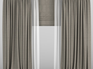 curtains with tulle and roman blinds 3D Model