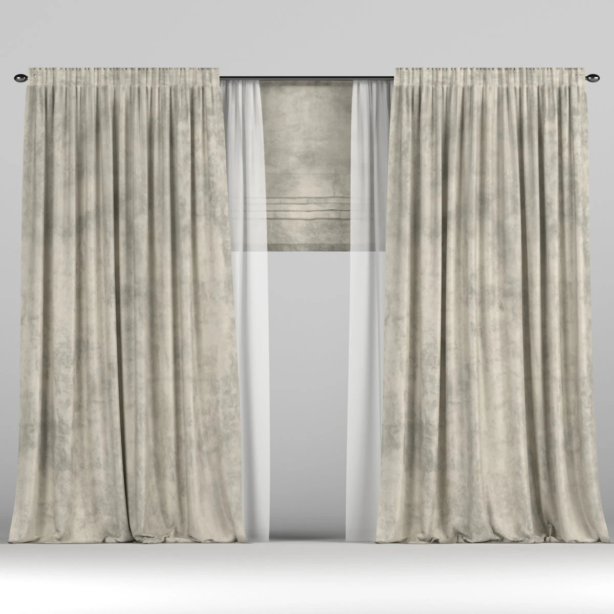 velvet curtains with roman and tulle 3D Model .c4d .max .obj .3ds .fbx .stl .blend 