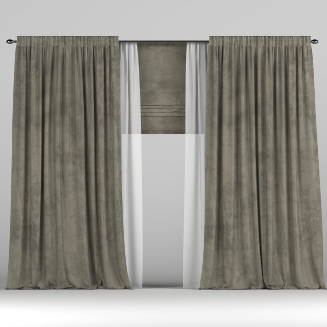 velvet curtains with roman and tulle Model 3D .c4d .max .obj .3ds .fbx .stl .blend