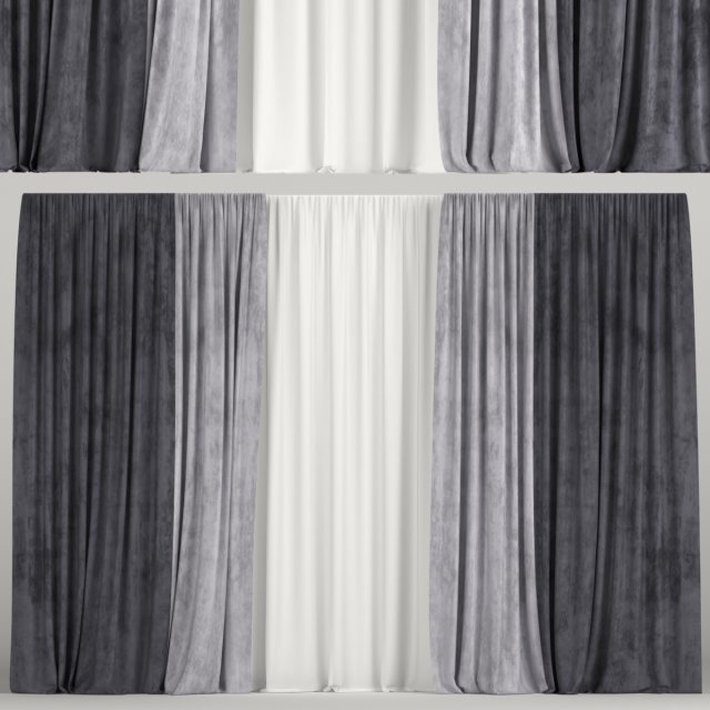 wide curtains with tulle in two colors 3D Модель .c4d .max .obj .3ds .fbx .stl .blend 